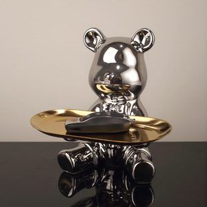 Bandeja de Almacenamiento Creativa con Diseño de Oso Violento, Adorno de Cerámica de Oso, Tipo de Pie para Sala de Estar, Almacenamiento Multifuncional y Organizador - Product Image 1