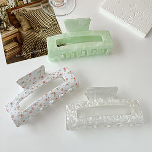 Pinces à cheveux rectangulaires en acétate pour femmes, accessoires capillaires colorés, pinces à queue de cheval ajourées à motif écossais en acétate - Product Image 1