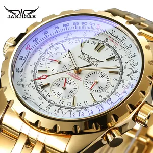 Reloj JARAGAR Original para <span class=keywords><strong>Hombre</strong></span>, con Cristal Azul, Esfera Grande, Multifuncional, Automático, de Acero Inoxidable, Mecánico, Vintage, Resistente al Agua - Product Image 1