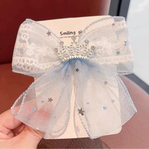 Pinzas para el cabello para niñas, pinzas con lazo de encaje de princesa y diamantes de imitación, pinzas con corona para niñas, accesorios para el cabello - Product Image 3