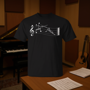 T-shirt avec notes de musique en forme de bâtonnets, noir, unisexe, taille adulte - Product Image 3