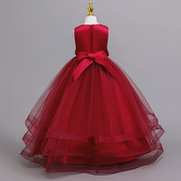 Robe de princesse en tulle rouge bordeaux brodée en 3D pour filles, robe de demoiselle d'honneur pour Noël