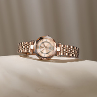 Montre pour femme de luxe avec logo personnalisé, or rose, diamants, étanche 30M, aiguilles lumineuses, acier inoxydable, quartz