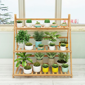Bamboo Multi Layer Flower Pot Rack Foldable Standing Indoor Plant Shelf For Living Room Home Use - Product Image 2
