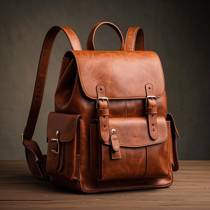 Ransel kulit sapi asli cokelat kustom pria tas Laptop kantor bisnis desain kustom - Product Image 1