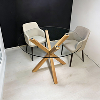 Table ronde en verre trempé 120 cm pour salle à manger ou cuisine avec pieds en métal
