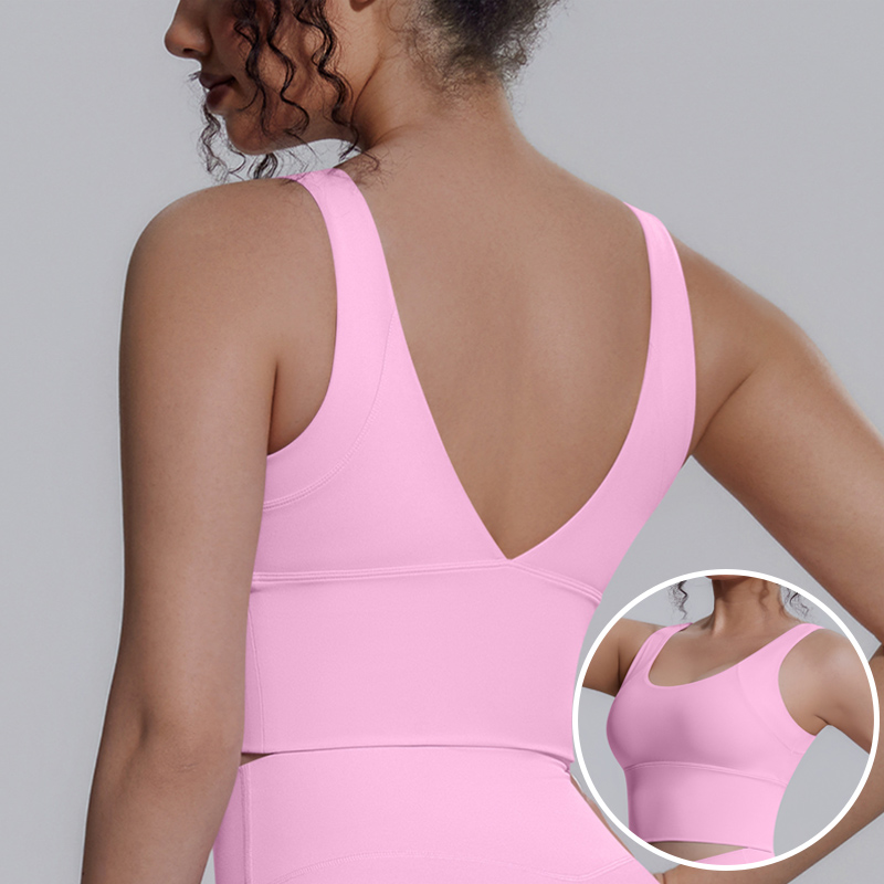 Hot Selling Women's S-XL Nylon/Spandex Front V-neck Quick Dry Breathable Seamless Removable Shockproof Sports Tank Top