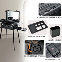 Boîte de maquillage à chariot en aluminium de 22 ''avec lumière LED, grand studio organisateur de cosmétiques professionnel avec haut-parleur Bluetooth