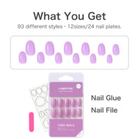 Ongles pressés AIERFEI, couleur unie, violet clair, forme ovale, faux ongles réutilisables, design confortable