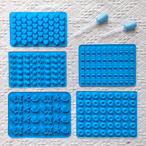 5 pz stampo per caramelle in Silicone (con 2 contagocce) Mini a forma di cuore/ciambella/dinosauro/stampo per biscotti al cioccolato a forma di animale da cartone animato - Product Image 1