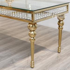 Tavoli e Sedie Rettangolari in Acciaio Inox Dorato di Lusso Personalizzabili per Decorazioni Matrimoniali ed Eventi - Product Image 5