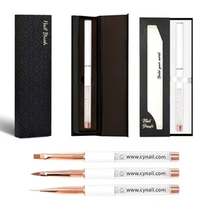 Hot Selling Nail Art Liner Brush Set Custom Glitter Metal Handle Rose Gold Acrylic Private Label Nail Art Extra Thin Brush