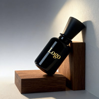 Botol Parfum Kaca Silinder Hitam Berkualitas Tinggi dengan Tutup Kayu, Logo Kustom Mewah, Kosong, 50ml 100ml, Leher Crimp
