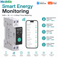 Interrupteur intelligent WiFi sur rail DIN 63A, disjoncteur intelligent Tuya, surveillance de la consommation d'énergie, contrôle à distance, minuterie, protection contre les surtensions