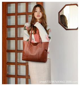 2026 Large Capacity PU Leather Shoulder Tote <b>Bag</b> Solid Color Zipper Handbag for Work Shopping Travel - Product Image 4