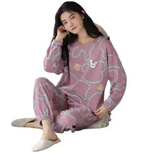 Spring New Loose Women's Pajamas Set Casual Korean Knitted Cotton Household Garment Wholesale