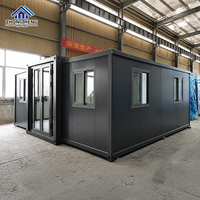 Maison modulaire extensible à double aile de 20, 30 ou 40 pieds avec porte d'entrée centrale en verre pour maison-conteneur de jardin