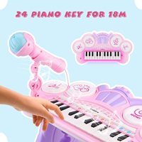 Piano jouet pour tout-petits à 24 touches, jouets musicaux pour enfants, clavier de piano avec microphone, 4 tambours, chansons MP3 intégrées pour enfants