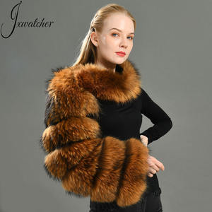 Fashion Lady Luxury Racoon Fur Coat Wraps Muff Warmer collo in vera <span class=keywords><strong>pelliccia</strong></span> di volpe maniche in vera <span class=keywords><strong>pelliccia</strong></span> di volpe naturale - Product Image 1