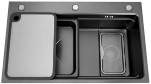 Lavello da <span class=keywords><strong>cucina</strong></span> singolo grande in acciaio inox 304 con tecnologia Nano, spessore 4mm, doppio sifone, da appoggio, 76x46cm - Product Image 3