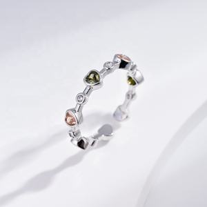 แหวนเงินแท้ 925 ประดับพลอยสีรูปหัวใจ ราคาโรงงาน ขายส่ง แฟชั่นสวยหรู ดีไซน์เนอร์ แหวนซ้อนเคลือบโรเดียม ประดับเพชรซิคอน - Product Image 3