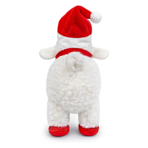 Décor de noël jambes rouges portant un chapeau de père noël rouge écharpe <span class=keywords><strong>à</strong></span> pompon blanc doux en peluche debout agneau jouet mignon en peluche blanc moelleux <span class=keywords><strong>mouton</strong></span> - Product Image 4