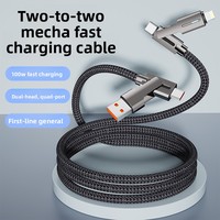 Câble de données 4-en-1 en nylon et alliage de zinc, connecteurs OTG Type-C, charge rapide PD100W 5A avec indicateur lumineux pour téléphones mobiles