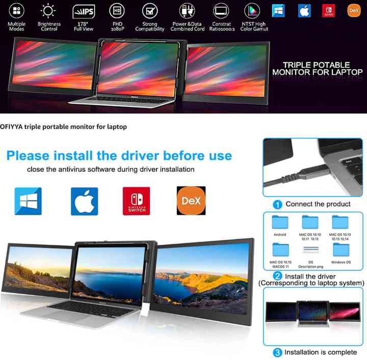 OFIYAA ポータブルモニター ディスプレイ モニター スクリーン