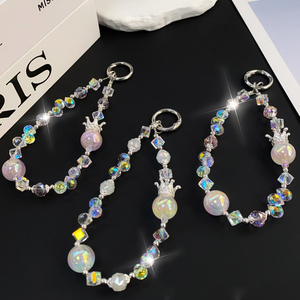 Pearl Crystal Mobile Phone Lanyard Strap Hand-beaded Anti-Lost Phone Hand Rope Arts Crafts Wrist Chain for Mobile Case