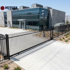 Valla Moderna <span class=keywords><strong>de</strong></span> Acero Galvanizado, Tipo Palisada Negra, con Puerta y Láminas Decorativas <span class=keywords><strong>de</strong></span> Metal para Jardín o Patio - Product Image 3