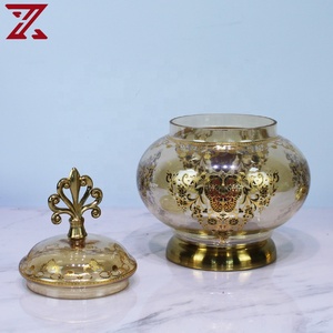 Vaso di caramella di lusso del contenitore di alimento dell'oro galvanico del piedistallo del metallo <span class=keywords><strong>con</strong></span> il <span class=keywords><strong>coperchio</strong></span> per il commercio all'ingrosso di nozze - Product Image 3