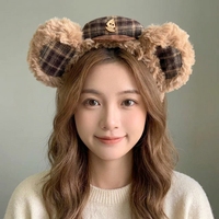 Serre-tête coréen en peluche de coton avec oreilles d'ours mignonnes, fait main, haute qualité, couleur et style personnalisables