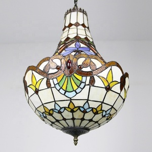 LongHuiJing Antique Style Multicoloured Stained Glass Pendant Chandelier Kitchen <b>Lighting</b> Tiffany Baroque Design LED Iron Frame - Product Image 5