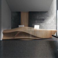 Comptoir de réception en bois massif découpé, design créatif, pour centre commercial, hôtel, bureau, club, bar, décoration