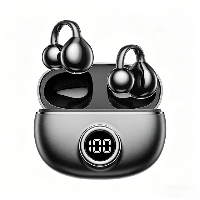Clip-on Earbuds for Small Ears Glasses Open Ear BT 5.4 Headphones with 40H Playtime Digital Display Earphones TWS Earbuds