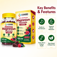 Gommes de glycinate de magnésium 100 mg par portion, saveur fruits rouges mélangés, supplément alimentaire à croquer, flacon de 40 unités pour usage quotidien