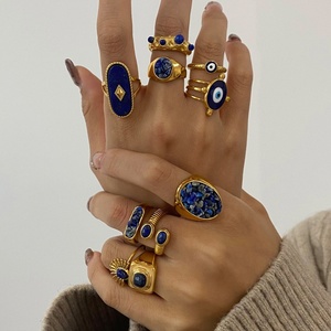 Anelli Ipoallergenici in Acciaio Inossidabile Placcato Oro con Gemma Occhio di Gatto Turca, Gioielli Trendy Minimalisti Boho, Anelli Impilabili Classici - Product Image 3