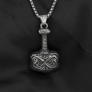 Nordic Retro Stainless Steel Men's Thor Hammer Pendant Necklace Charm Geometric Design Gift For Clothing Matching - Product Image 2