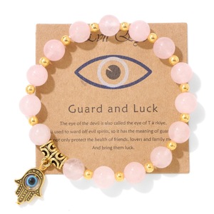 Bracelet porte-bonheur œil maléfique et main de Hamsa, bracelet bohème en pierre de protection avec carte, bracelet extensible en pierres précieuses, bijoux œil maléfique - Product Image 5