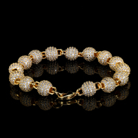 Bracelet Mlluki plaqué or 18 carats, style hip-hop, serti de zircone cubique, perles rondes de 8 mm, bijoux pour femmes et hommes, Pulsera