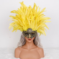 Masque vénitien antique personnalisé en or avec coiffe en plumes, masque de costume de luxe pour carnaval, festival du Mardi Gras
