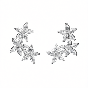 Orecchini in Oro Bianco con Diamanti Taglio Marquise Colore G Argento Naturale Classici da Donna per Uso Quotidiano - Product Image 1