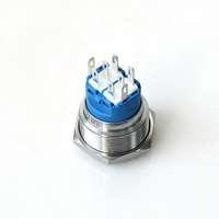 Interrupteur électronique à bouton-poussoir plat en acier inoxydable de 25 mm, étanche IP67, symbole d'alimentation 3V/24V DC, LED éclairée, 2NO2NC DPDT