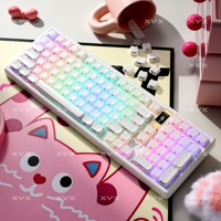 XVX Keycaps Mignonnes en forme de chat rose, en cristal de gelée, imprimées sur le côté, profil MAO, pour clavier mécanique gaming (119 touches) en PBT, personnalisées en anglais