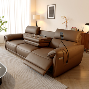 Juego de Sofás Reclinables de Lujo Moderno de <span class=keywords><strong>3</strong></span> <span class=keywords><strong>Plazas</strong></span> Tapizado en Cuero Genuino con Estructura de Metal Extensible para Sala de Estar - Product Image 2