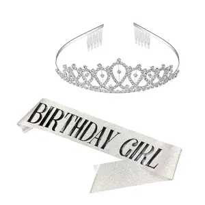 Баннер на день рождения с серебряным поясом и короной для девочек