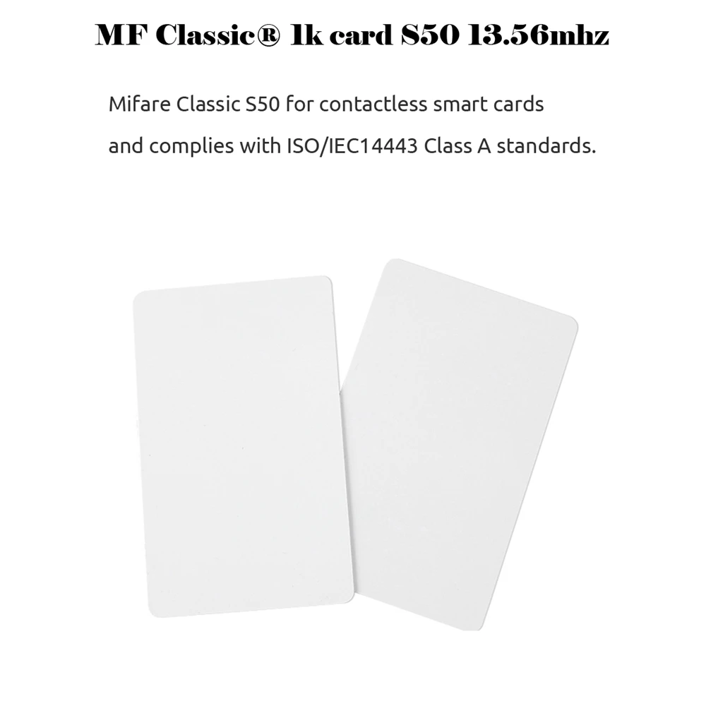 RFID Card 13.56Mhz IC Cards MF S50 Classic 1K M1 Proximity Smart 0.8mm For Access Control System ISO14443A
