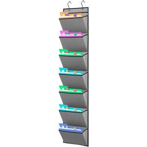 7-Pocket Non-Woven Hanging Wall <b>File</b> Organizer Black with 3 Over Door Hangers, Wall Mounted <b>Folder</b> Storage for Home Office - Product Image 1