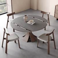 Table à manger extensible en bois massif et pierre frittée, design moderne minimaliste, sur mesure pour projets haut de gamme