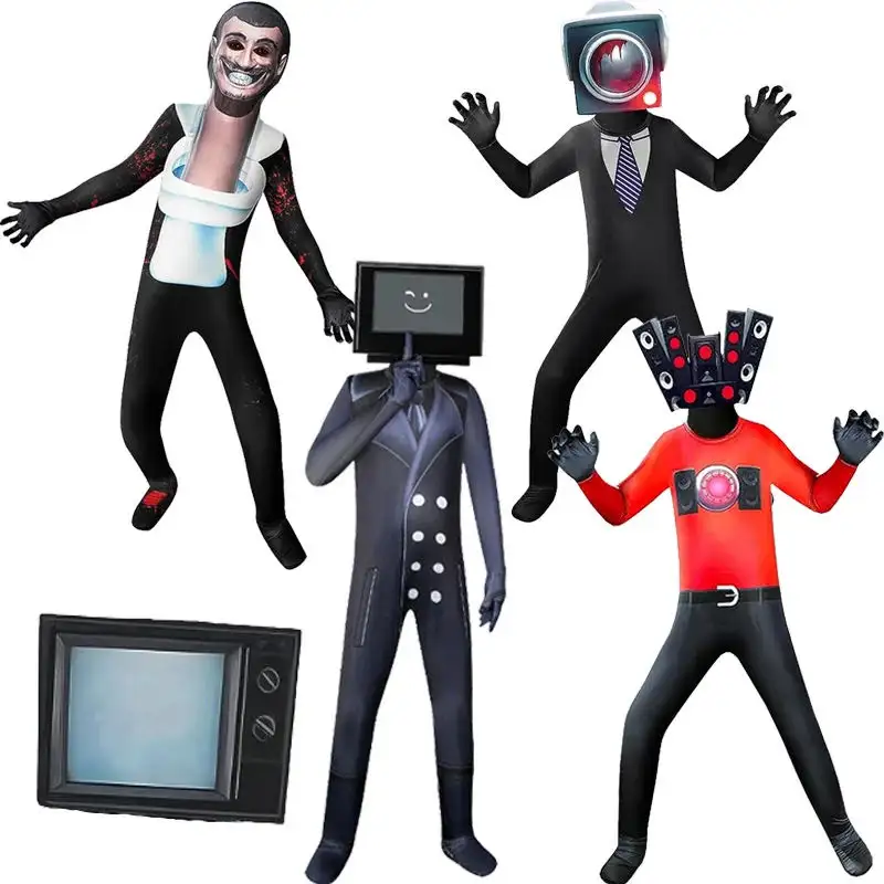Skibidi Toilet Cosplay Costume Game Speaker Man Tv Man Camcorderman Costumes Bodysuit Jumpsuit Mask Halloween for Women Men